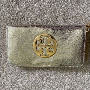 Tory Burch Gold Metallic zipper wallet
